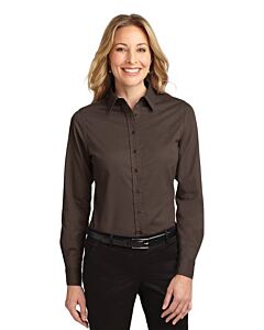 Port Authority® Ladies' Long Sleeve Easy Care Shirt-Coffee Bean/Light Stone