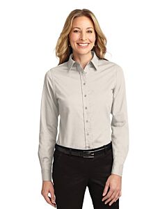 Port Authority® Ladies' Long Sleeve Easy Care Shirt-Light Stone/Classic Navy