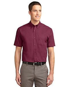 Port Authority® Short Sleeve Easy Care Shirt-Burgandy/Light Stone
