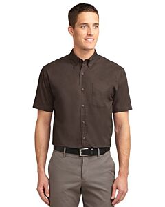 Port Authority® Short Sleeve Easy Care Shirt-Coffee Bean/Light Stone