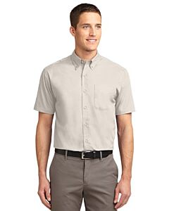 Port Authority® Short Sleeve Easy Care Shirt-Light Stone/Classic Navy